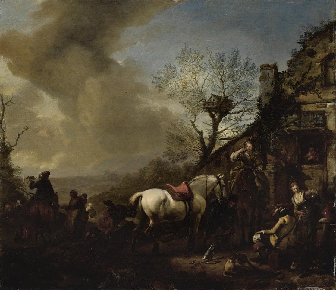 HUNTERS RESTING AT A COUNTRY INN by Philips Wouwerman