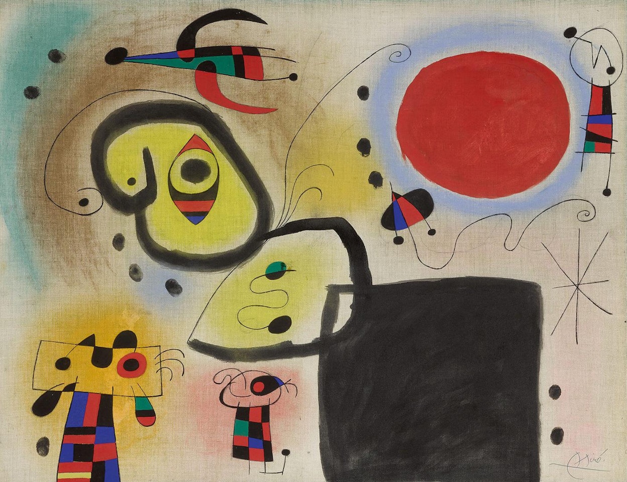 PERSONNAGES ET OISEAU DEVANT LE SOLEIL by Joan Miró