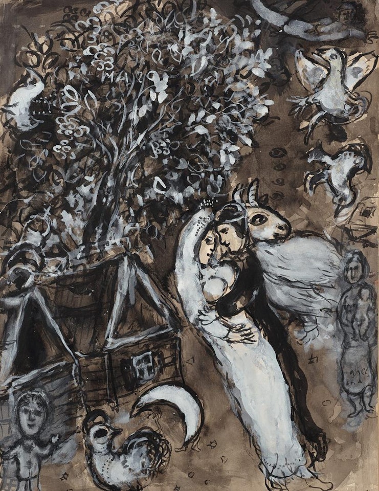 LE COUPLE SOUS L'ARBRE OR LES FIANCÉS AU CLAIR DE LUNE by Marc Chagall