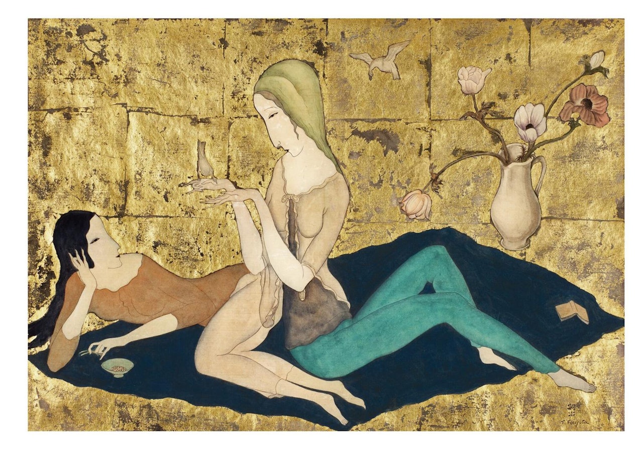 DEUX JEUNES FEMMES ET UN VASE DE FLEURS (DEUX FEMMES) by Leonard Tsuguharu Foujita