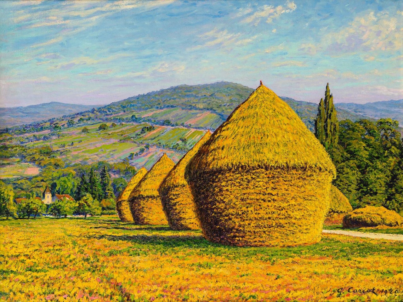 LES MEULES PRÈS DU VILLAGE by Gustave Cariot