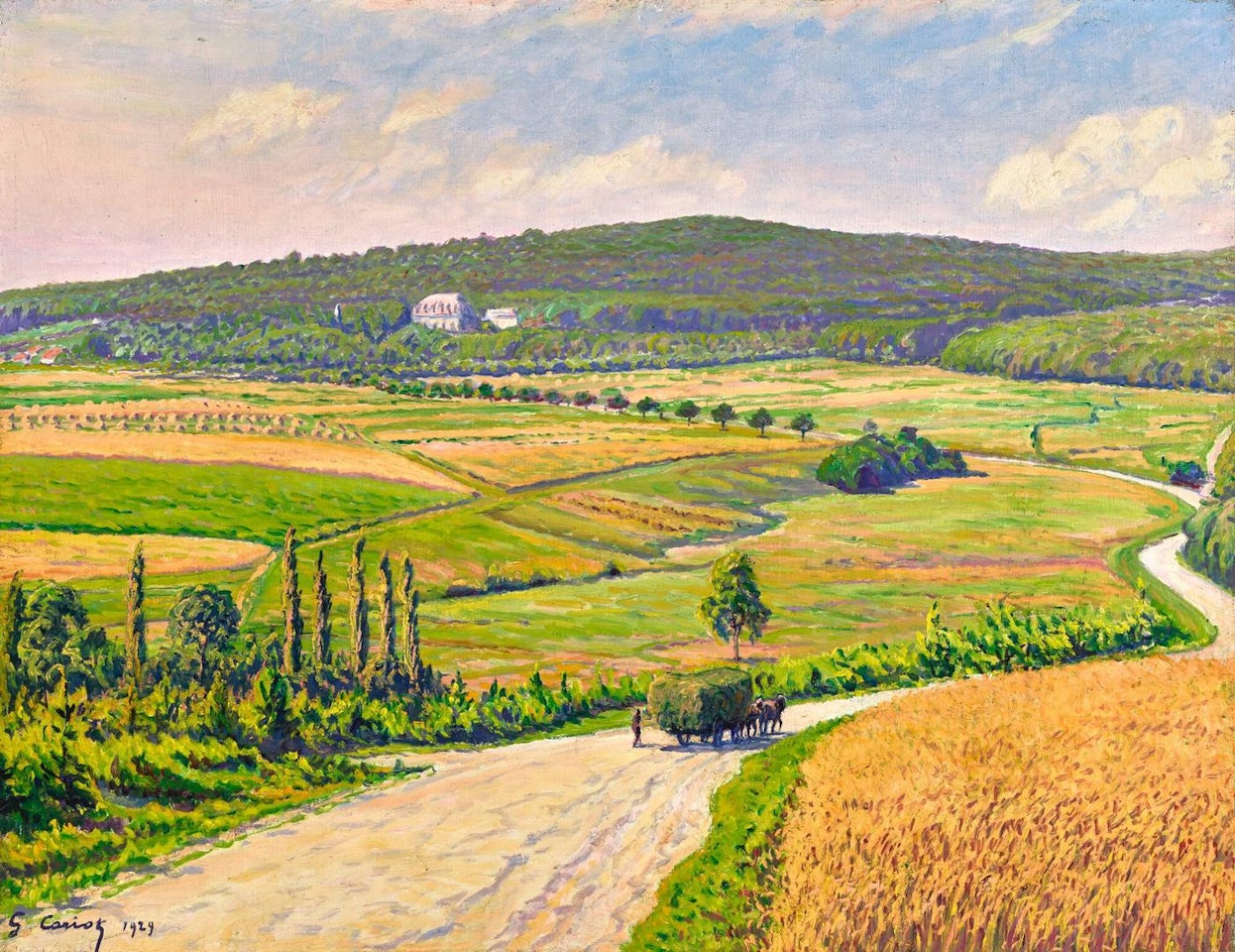 CHAR DE FOIN SUR LA ROUTE by Gustave Cariot