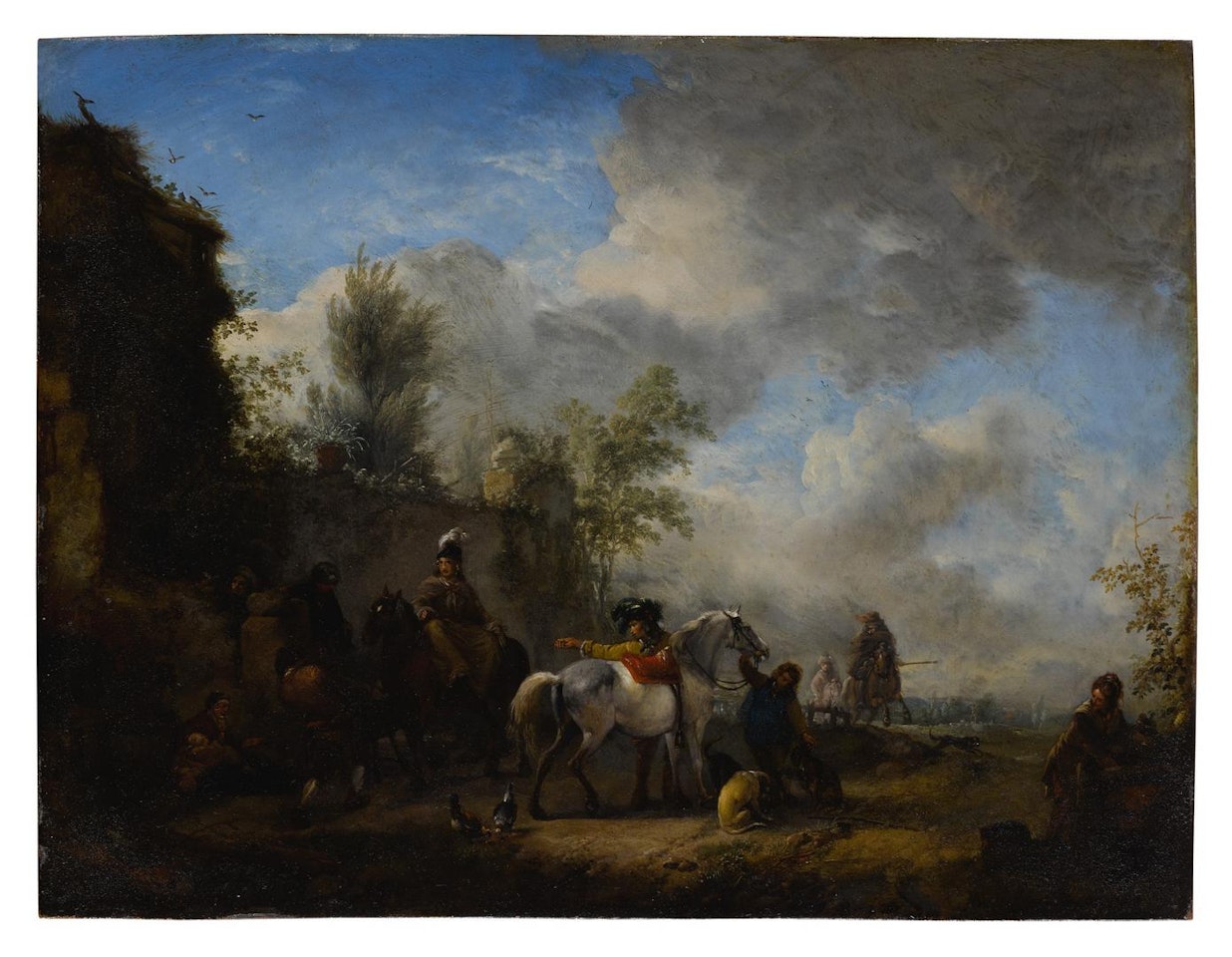 A CAVALIER AND A LADY HALTING AT AN INN by Philips Wouwerman