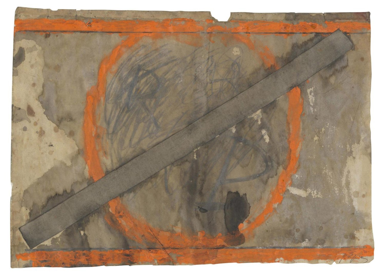 Circle and Strip on Parchment by Antoni Tapies
