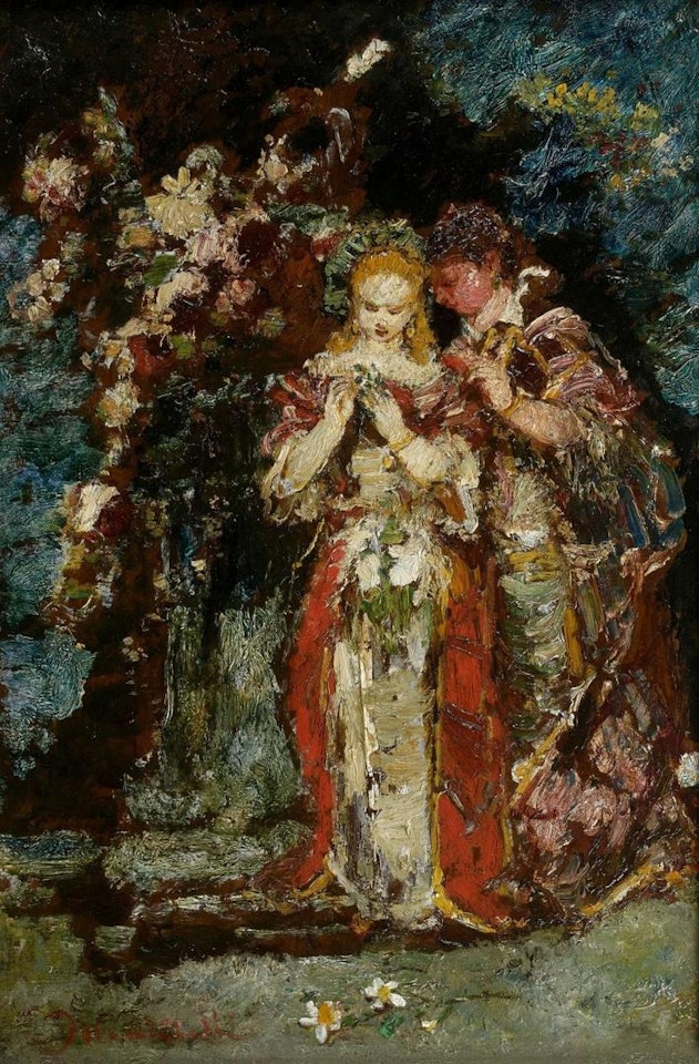 The conversation in the park by Adolphe Monticelli