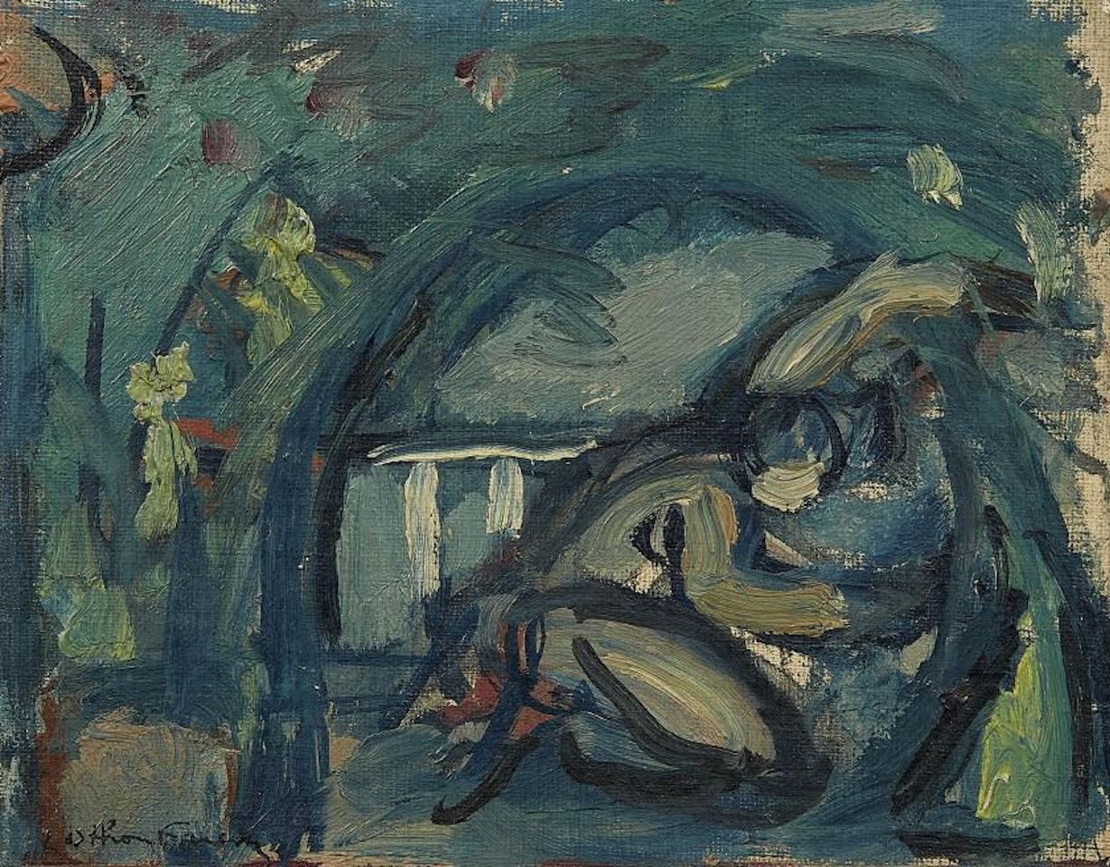 Character crouching in a landscape by Othon Friesz