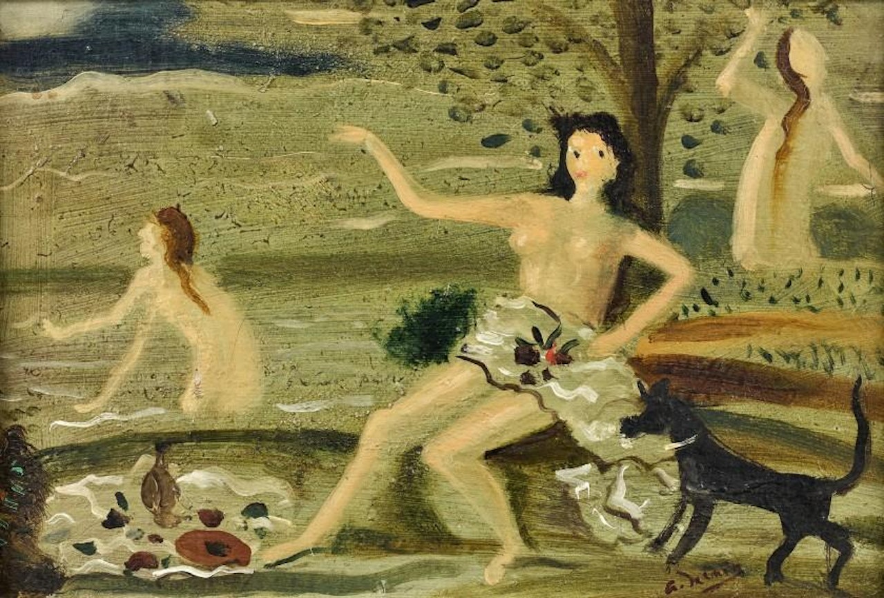 Bathers and dog in a landscape by Andre Derain