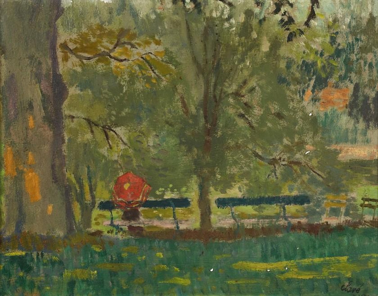 Woman with red umbrella by Antoni Clavé
