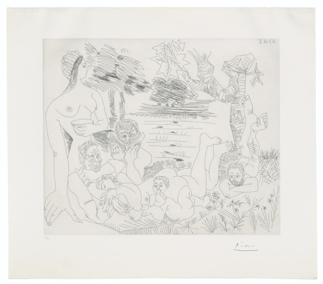 Scène pastorale poussinesque sur le thème de Pan et Syrinx, from: Séries 347 by Pablo Picasso