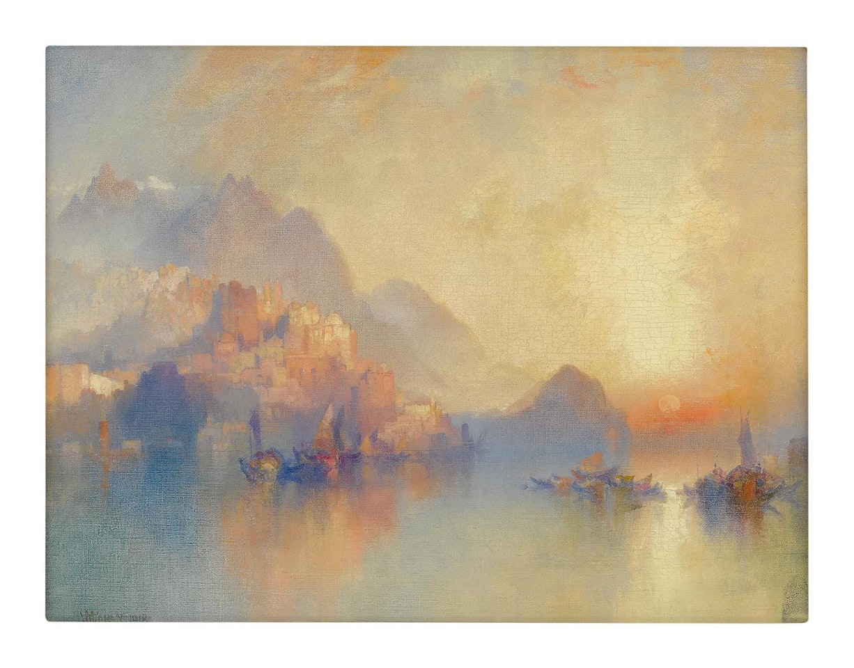 A HILLSIDE VILLAGE AT SUNSET by Thomas Moran