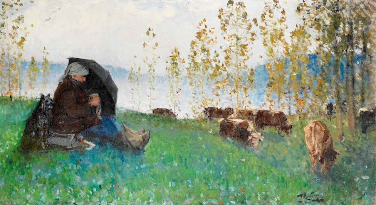 La bergère, premiers froids by Pierre Eugène Montezin