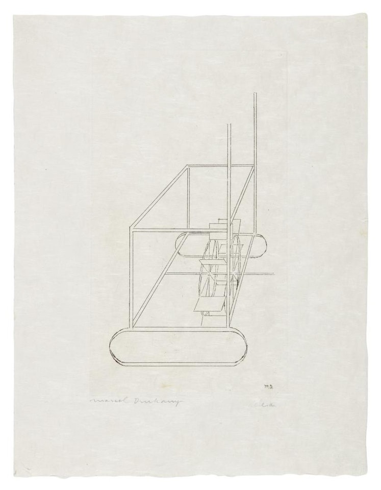 THE TOP INSCRIPTION (1ST STATE); THE TOP INSCRIPTION (FINAL STATE); THE NINE MALIC MOULDS (1ST STATE); AND THE WATER MILL (1ST STATE) (SCHWARZ 624A, 624B, 625A, AND 628A) by Marcel Duchamp