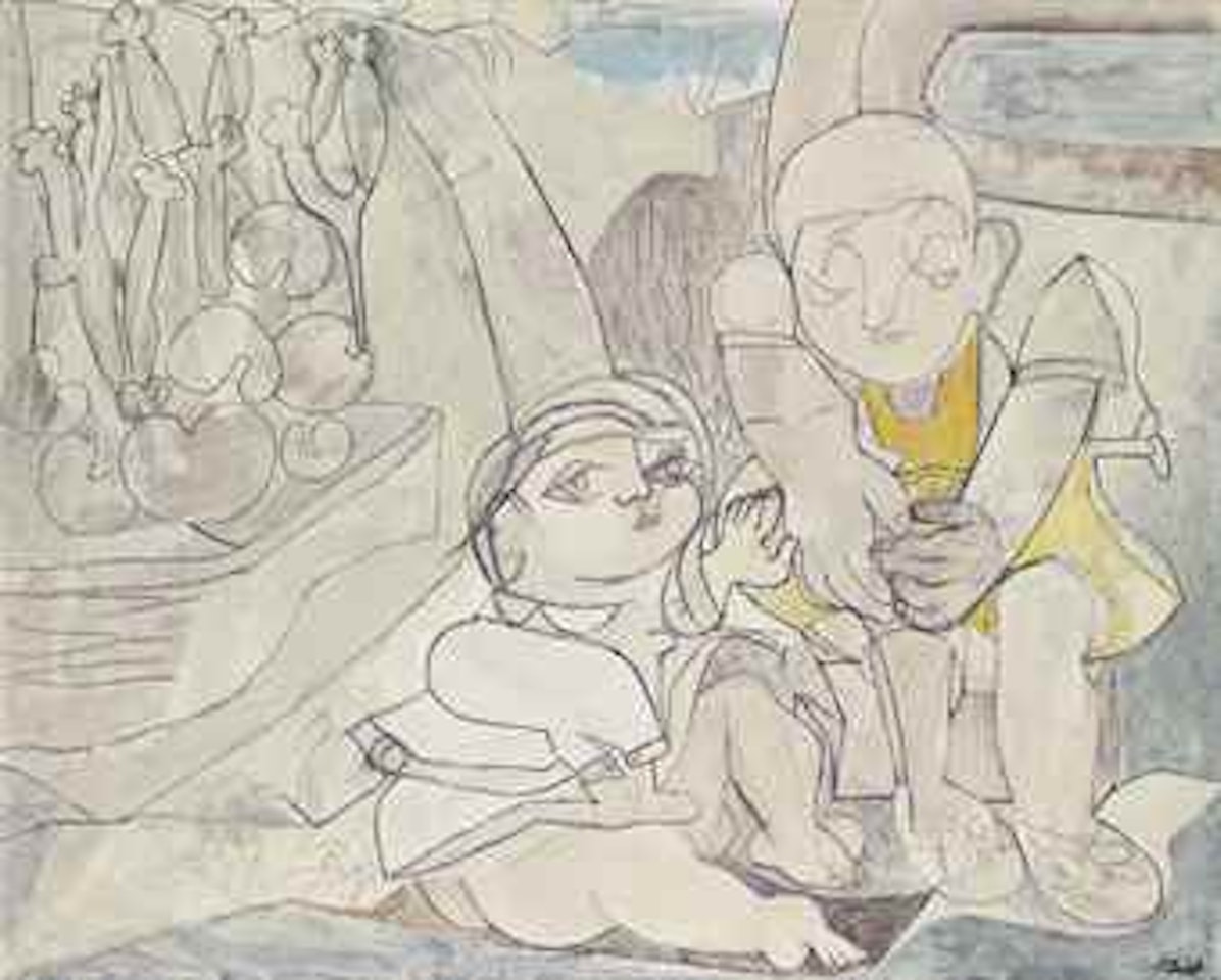 Claude et Paloma dans le jardin by Françoise Gilot