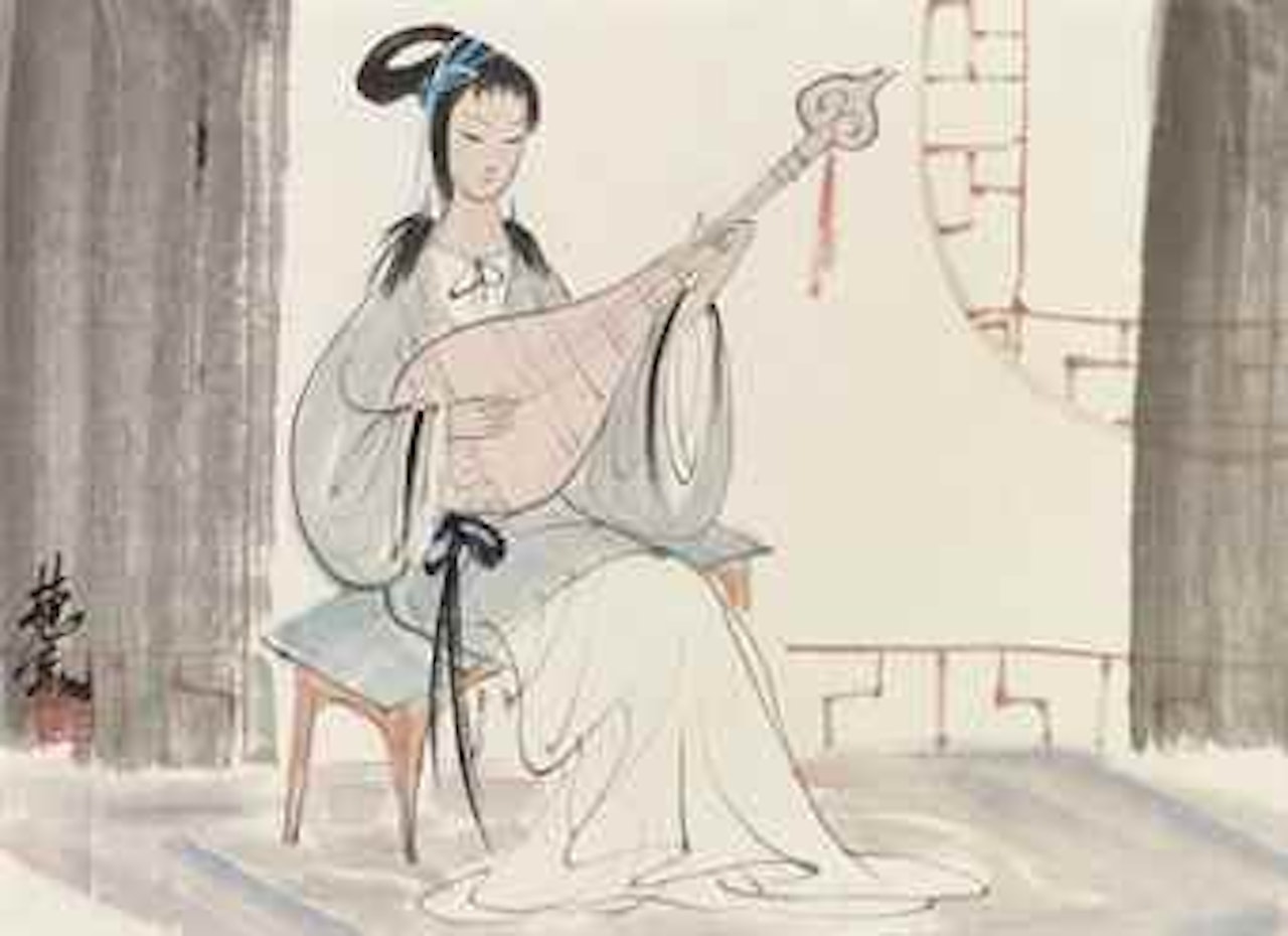 Lady Playing Pipa by Lin Fengmian