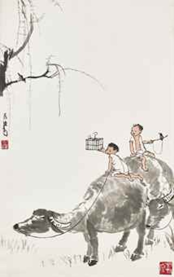 Herder Boys Playing with Birds by Li Keran