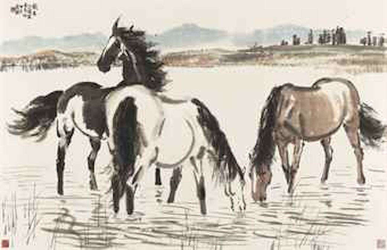 Horses Drinking by Xu Beihong