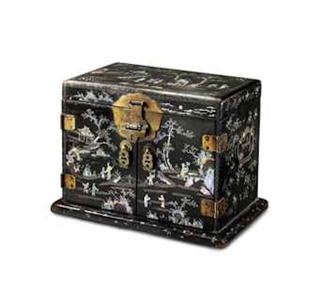 A RARE MOTHER-OF-PEARL-INLAID BLACK LACQUER STATIONERY CHEST by Anonymous