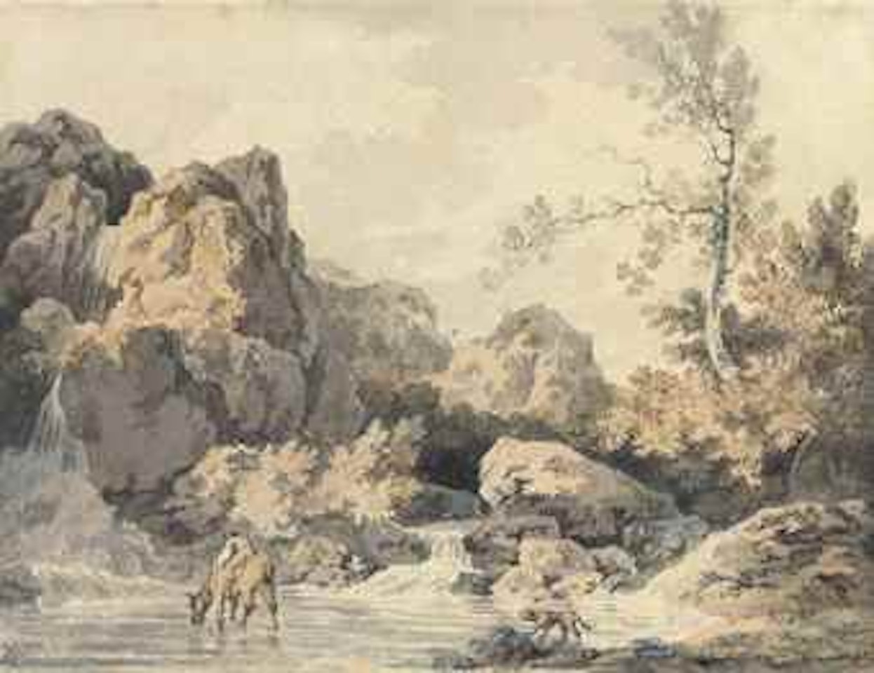 A traveller watering his horse, a cascade beyond by Joseph Mallord William Turner