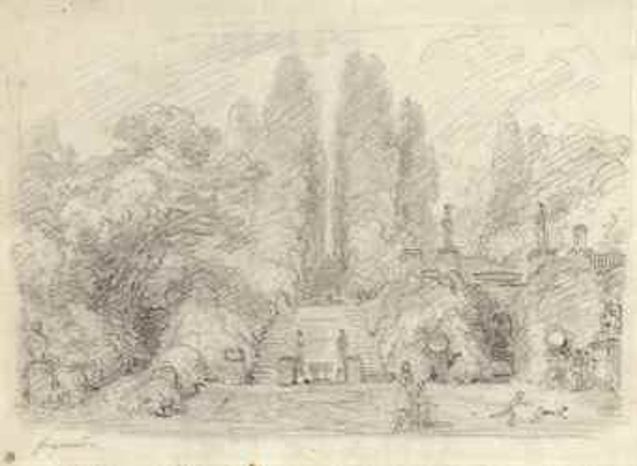 An Italian park with stairs by Jean-Honoré Fragonard