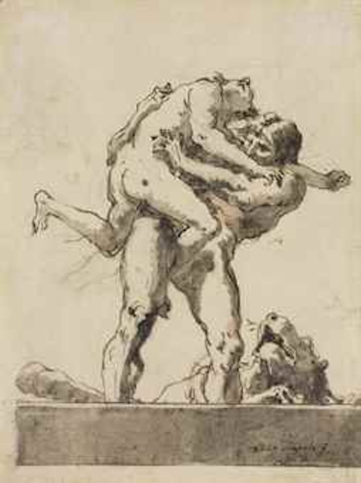 Hercules and Antaeus with a lion by Giovanni Domenico Tiepolo