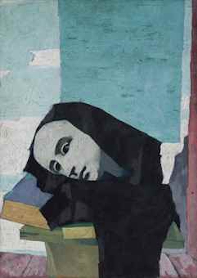 Natura morta con testa di gesso e libri by Felice Casorati