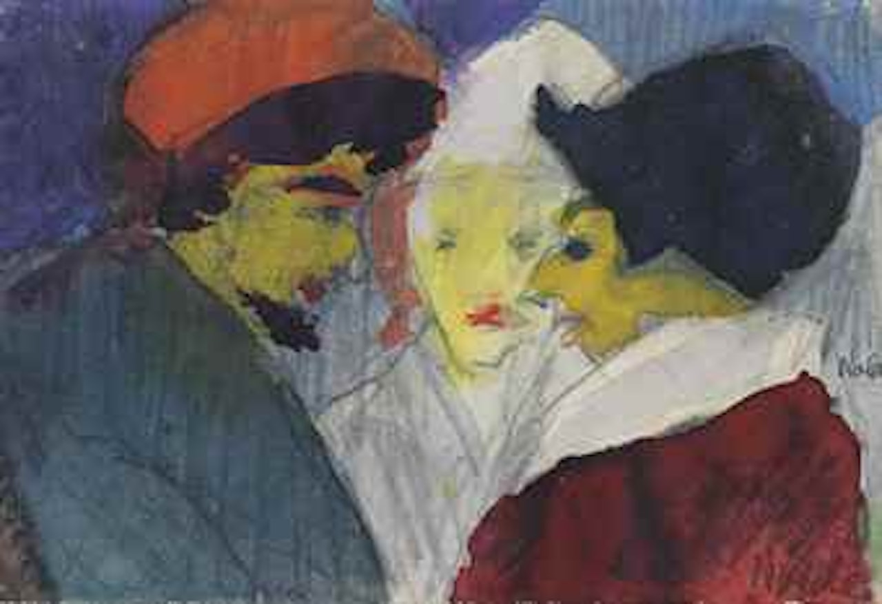 Zwei Frauen und ein Mann im Gespräch by Emil Nolde