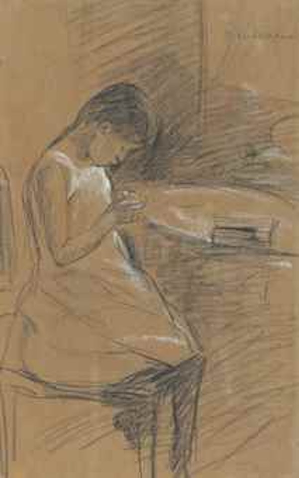 Die Tochter des Künstlers, nähend by Max Liebermann