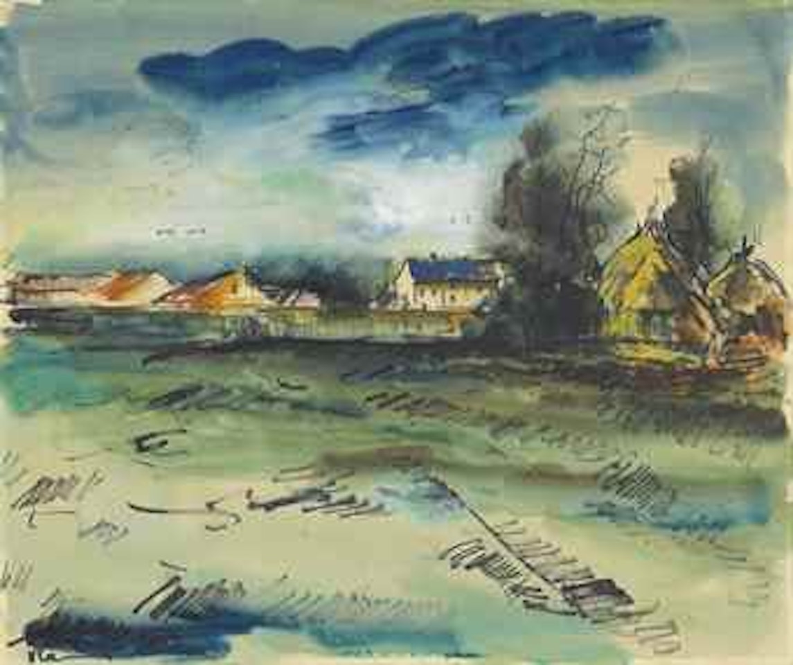 Rue de villages avec arbres by Maurice de Vlaminck