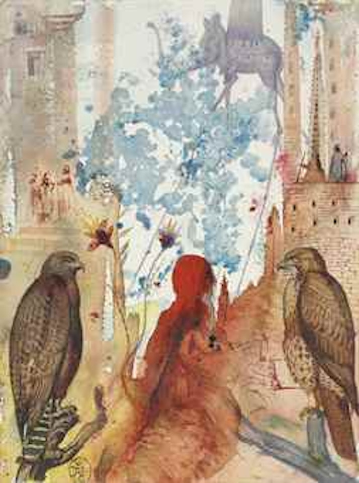 Deux faucons et la figure d'éléphant by Salvador Dali