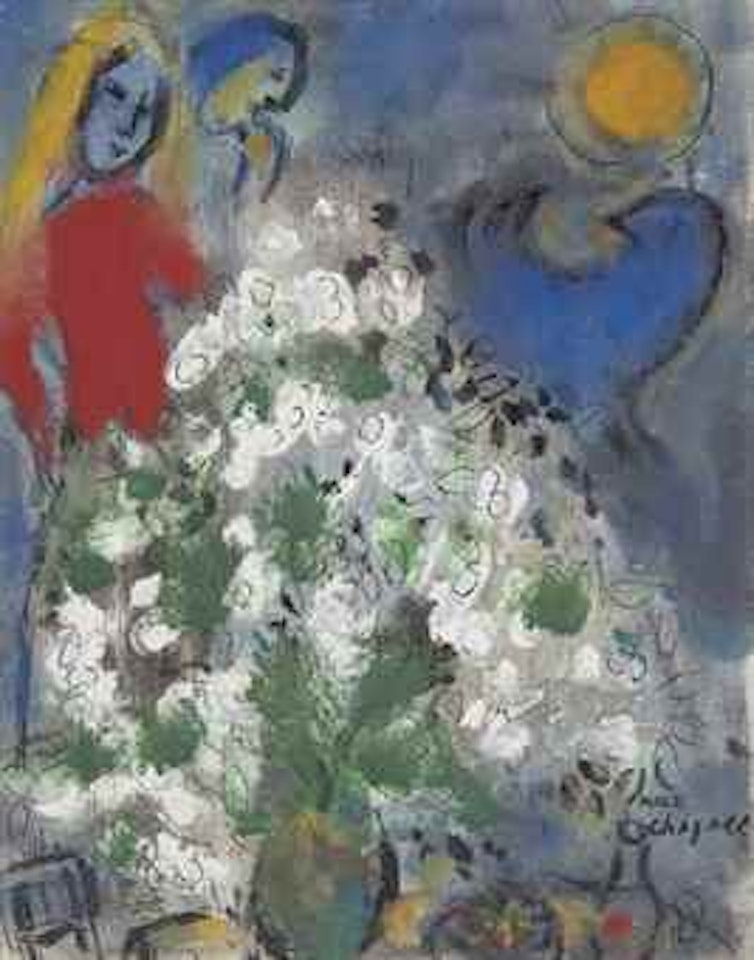 Coq bleu et bouquet blanc by Marc Chagall