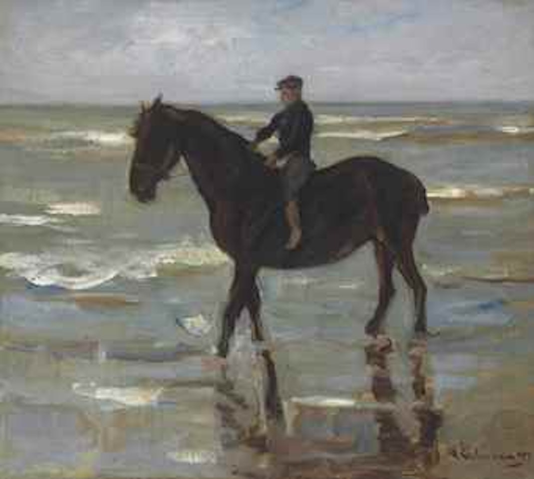 Reitender Junge am Strand - dickes Pferd by Max Liebermann