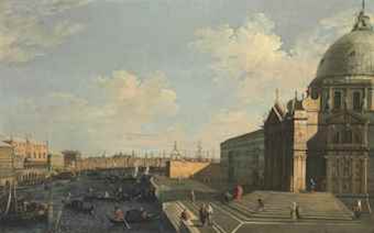 Venice: the Grand Canal with the Church of Santa Maria della Salute, along the Riva degli Schiavoni by Follower of Canaletto