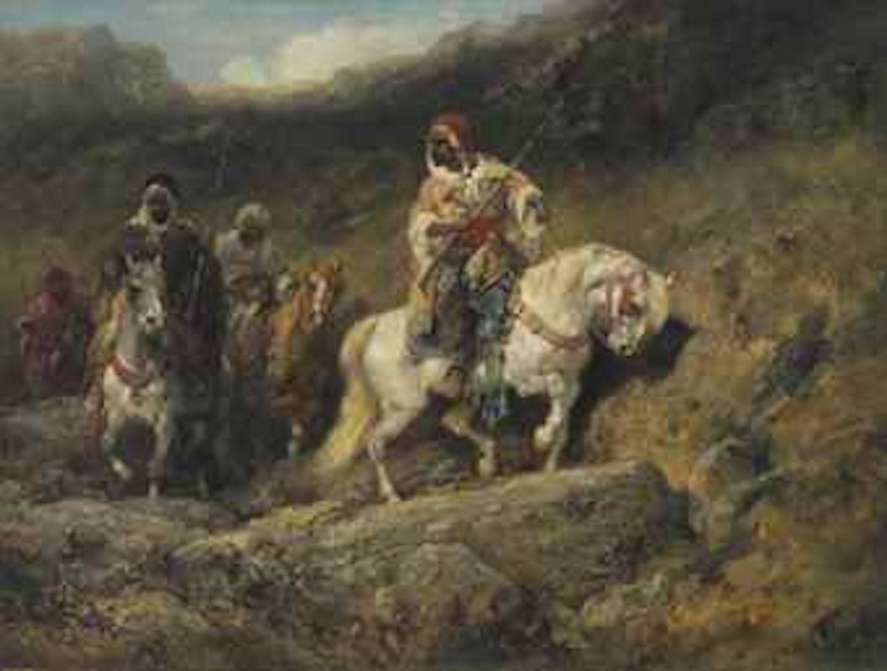 Arab Horsemen in a Mountainous Landscape by Adolf Schreyer