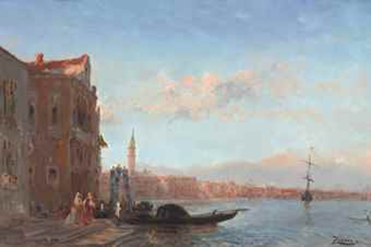 Personnages sortant d'un palais, Canal della Grazia by Félix Ziem