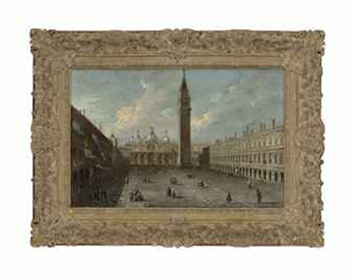 The Piazza San Marco, Venice, with the Basilica and the Campanile, with figures in carnival costumes on the square by Venetian School
