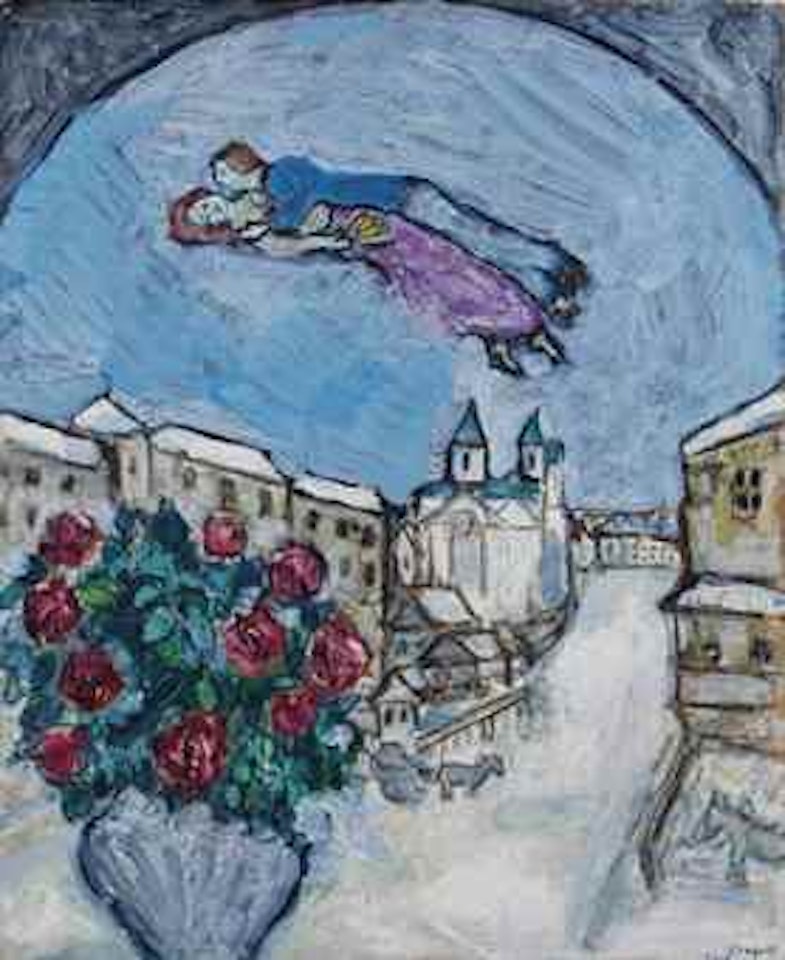 Amoureux dans le ciel ou Village enneigé (Vitebsk) by Marc Chagall