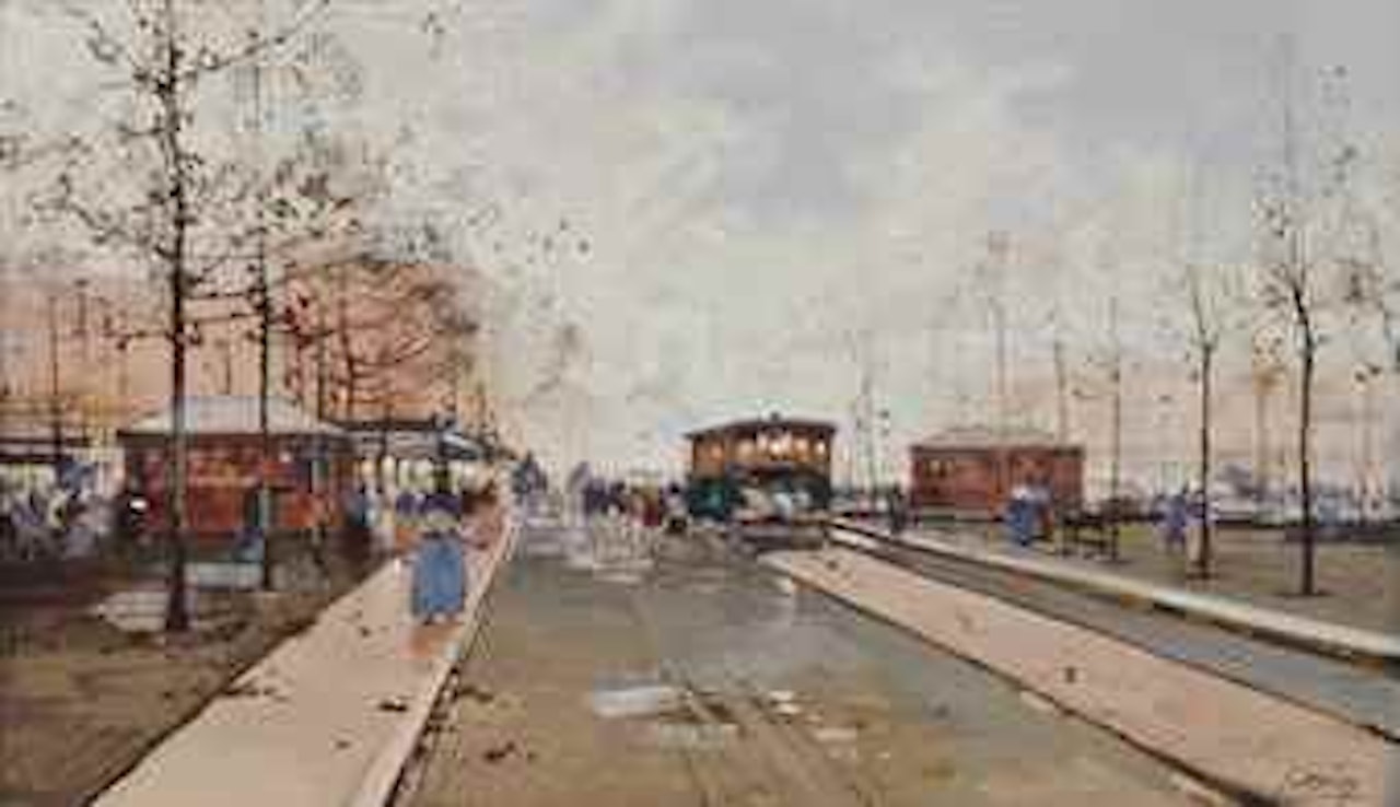 Parisian street scene by Eugene Galien-Laloue