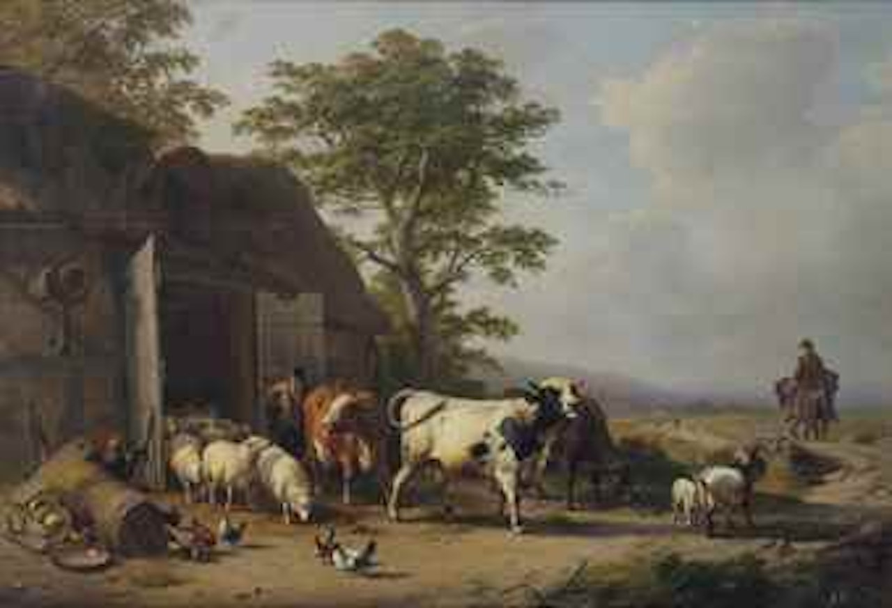 Early morning at the stable by Eugène Joseph Verboeckhoven