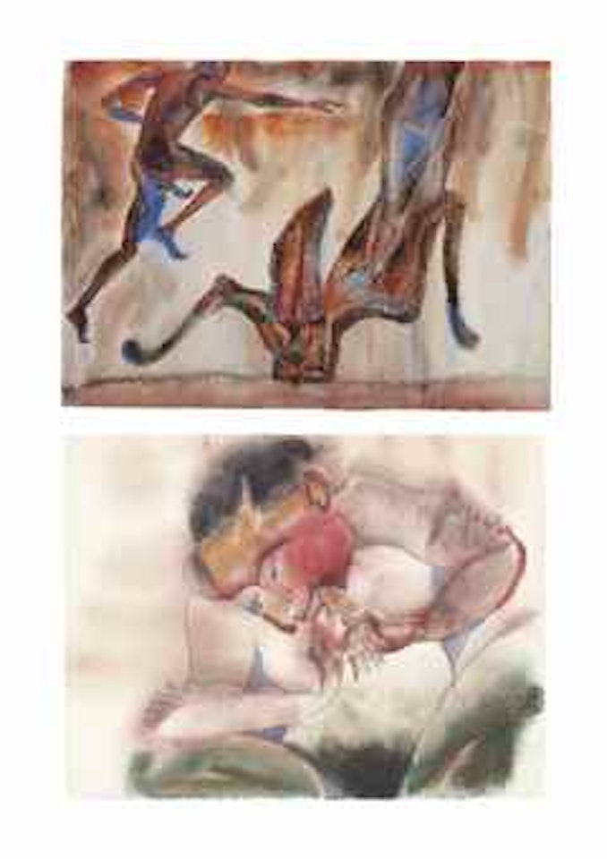 a) Conejo cayendo b) Mujer by Francisco Toledo