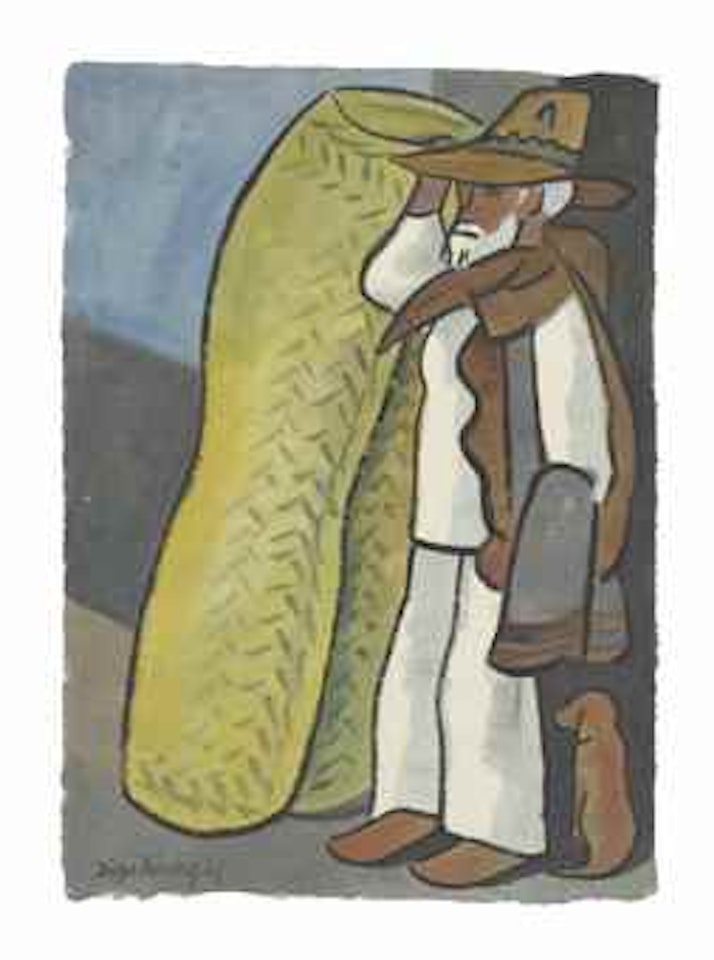 Viejito con petate y perro by Diego Rivera