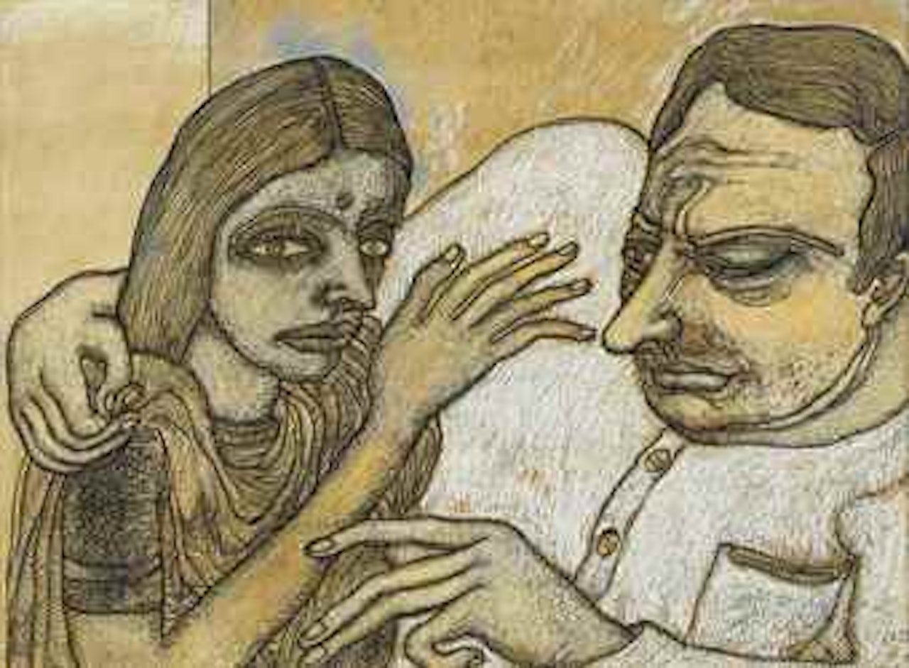 Man and Woman (with Yellow and Grey) by Jogen Chowdhury