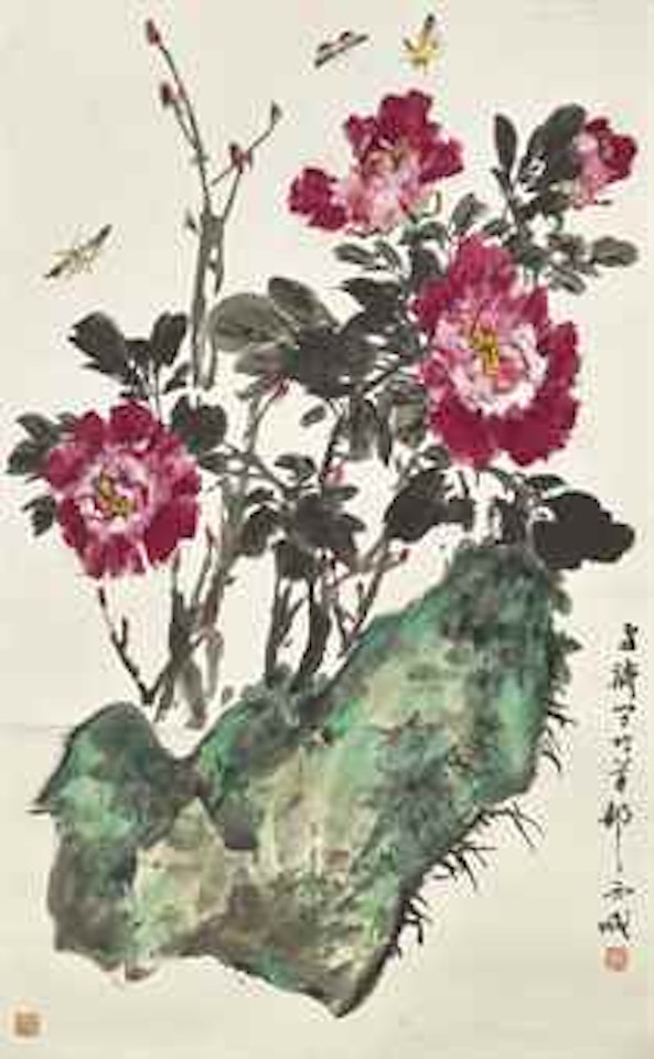 Peony, Rock and Butterfly by Wang Xuetao