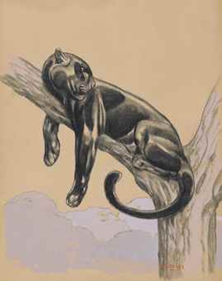 Panthère noire couchée sur une branche by Paul Jouve