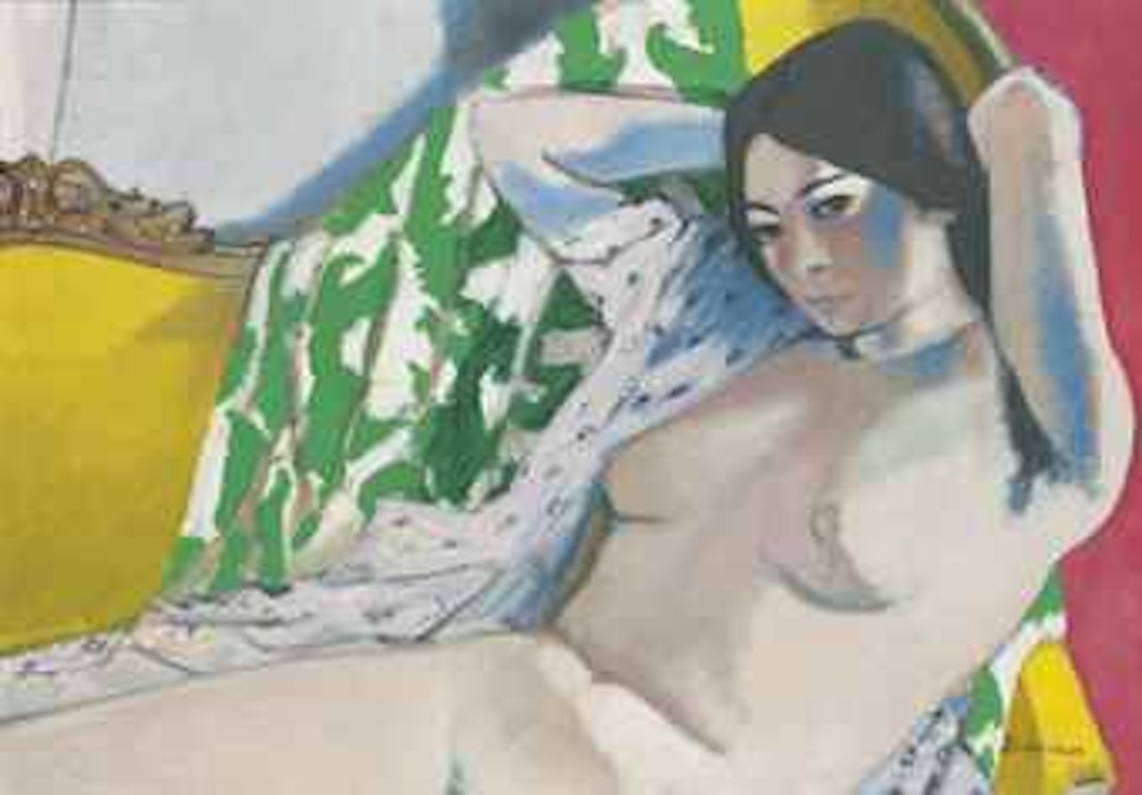 Nu assis sur un canapé jaune by Maurice Brianchon