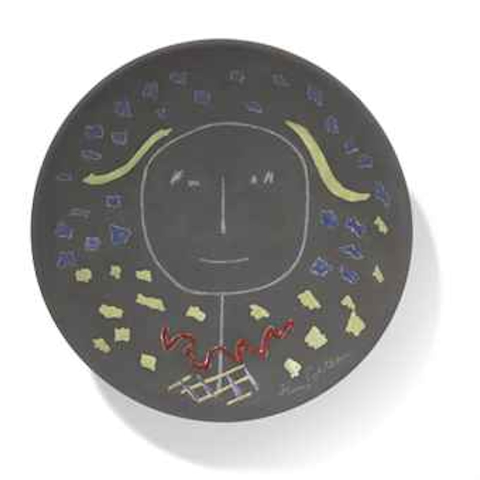 Tête d'arlequin sur noir (A.G. 222) by Jean Cocteau