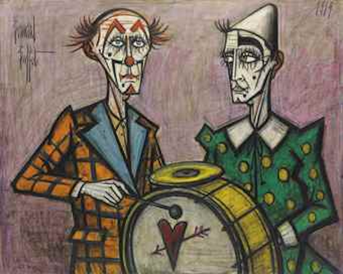 Deux clowns à la grosse caisse by Bernard Buffet