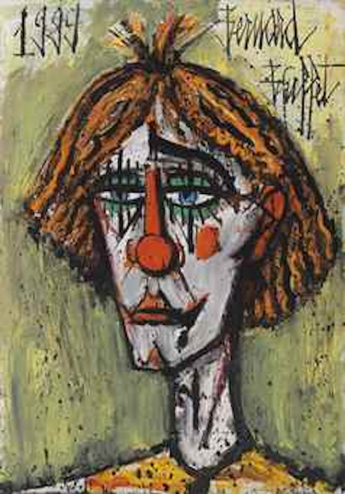 Tête de clown, fond beige by Bernard Buffet