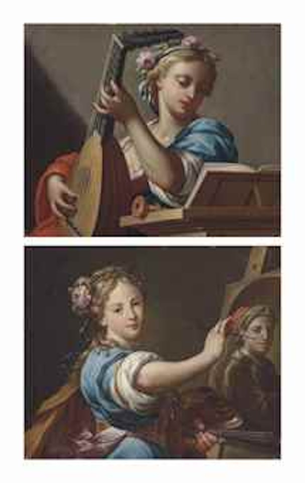 Allegory of music; and Allegory of painting, with a portrait of the artist on an easel by Francesco Trevisani