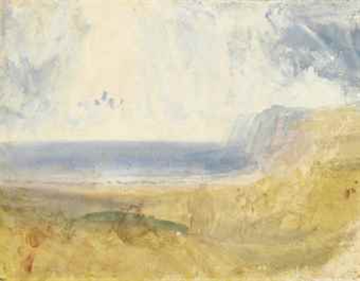 Colour beginning: A coastal landscape with a figure in the foreground by Joseph Mallord William Turner
