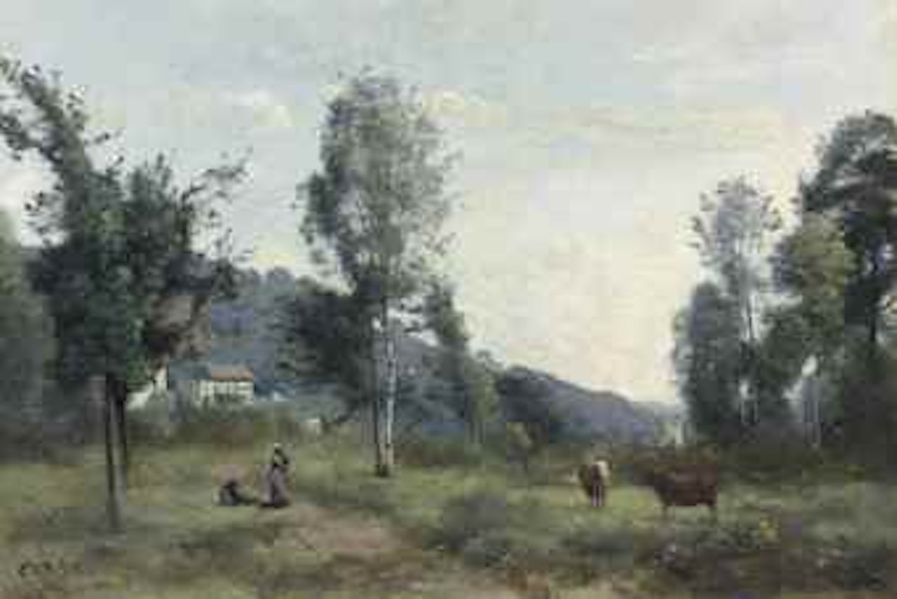 Ville d'Avray, pâturage avec, au fond, un côteau dans la brume by Jean Baptiste Camille Corot